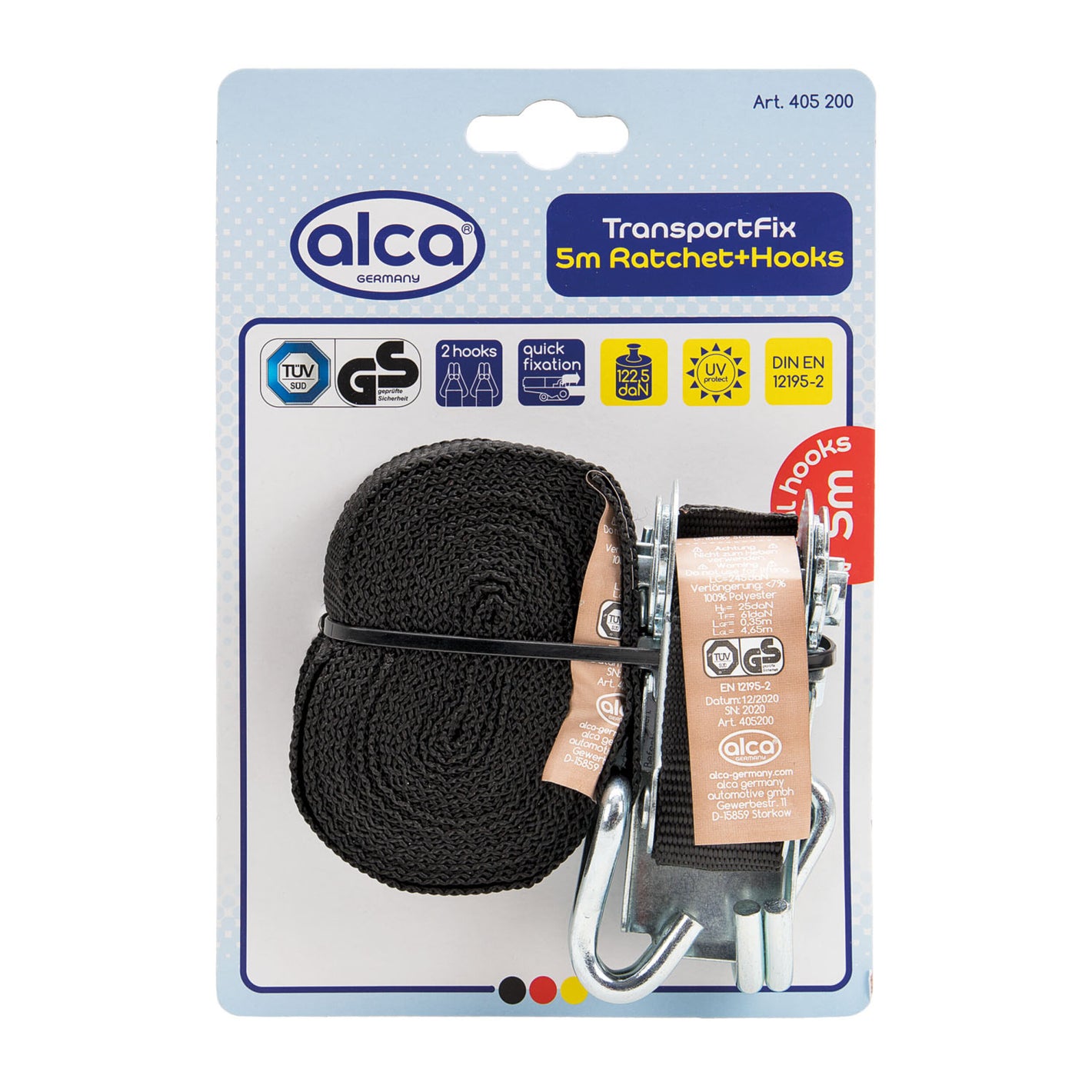 Luggage strap 5m with ratchet & 2 hooks