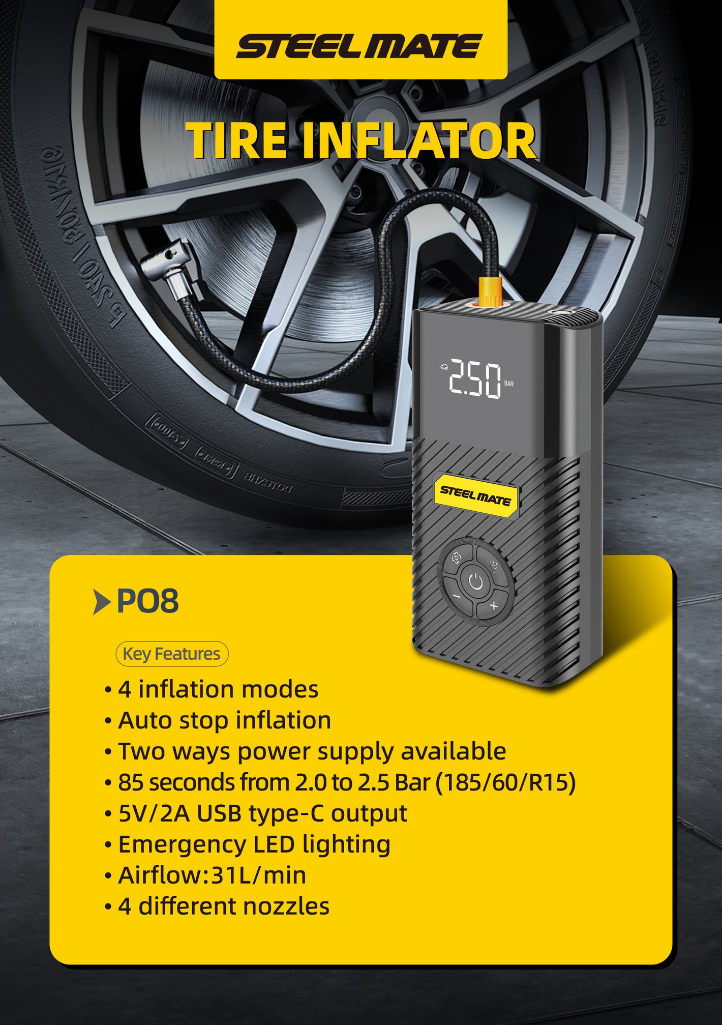 SteelMate PO8 - Car Tire Inflator