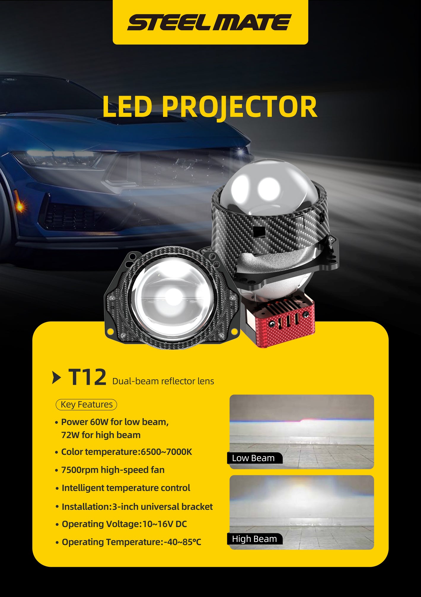 SteelMate T12 – LED Projector Headlight