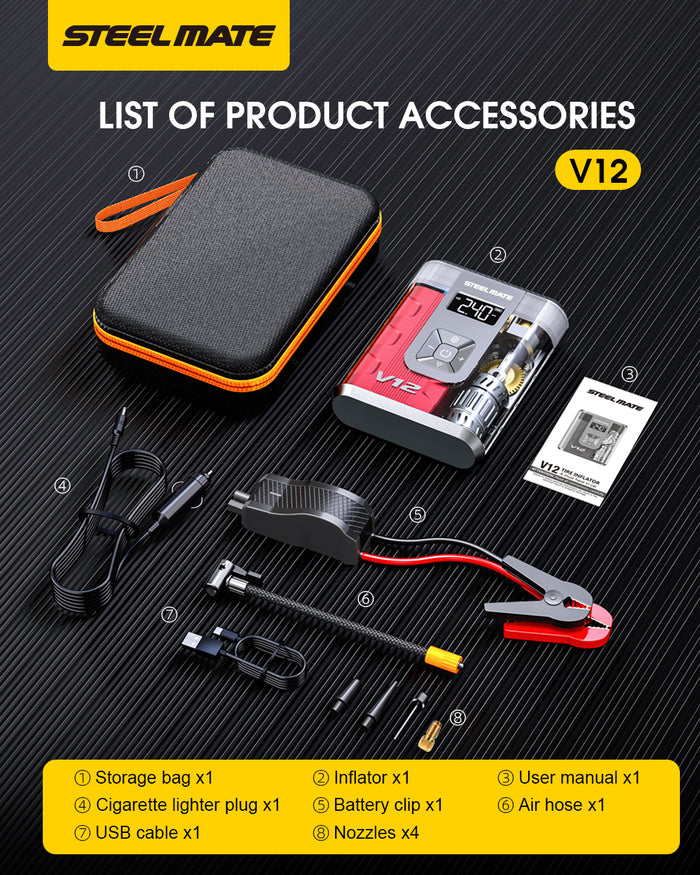SteelMate V12 – 3 in 1 Jump Starter & Tire Inflator & Power Bank